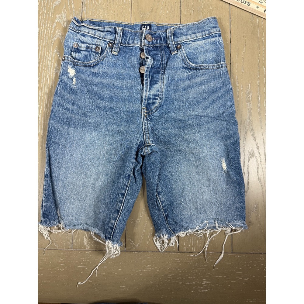 Vintage Gap Jean Shorts Women 25 Blue Denim Distressed Button Fly‎ Grunge